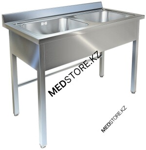 Мойка хирургическая 2-местная с фартуком (1200х700х850 мм)из нержавеющей стали AISI 304 с отверстием под смеситель, емкости 500х500х300 мм .