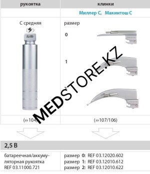 Ларингоскоп WL в комплекте (для детей) KAWE (рукоять + 3 клинка + кейс), 03.51720.011