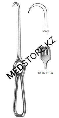 Крючок хирургический острый четырехзубый, №2, 200 мм, 18.0271.04