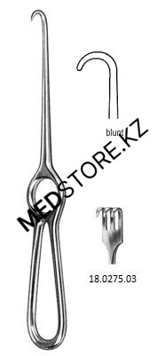 Крючок хирургический трехзубый, тупой, №2, 200 мм, 18.0275.03