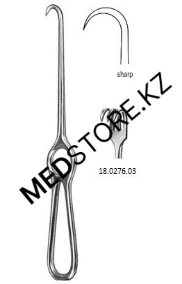 Крючок хирургический острый, трехзубый, №1, 200 мм, 18.0276.03