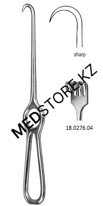 Крючок хирургический четырехзубый, острый, №3, 220 мм, 18.0276.04